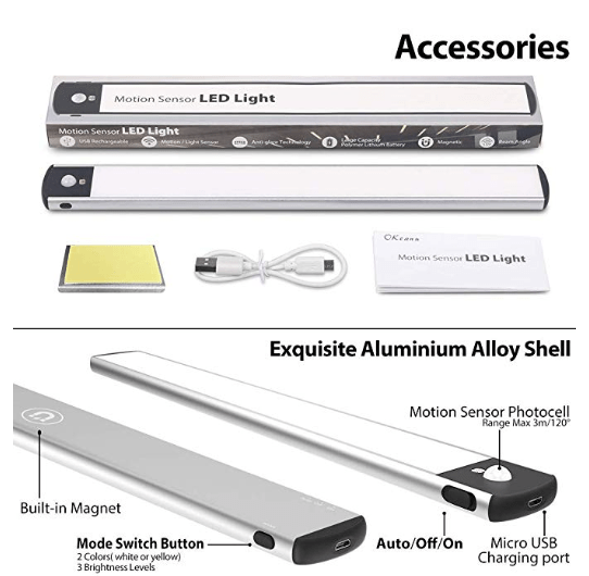 Vexetechs Motion Sensor LED Light USB Rechargeable