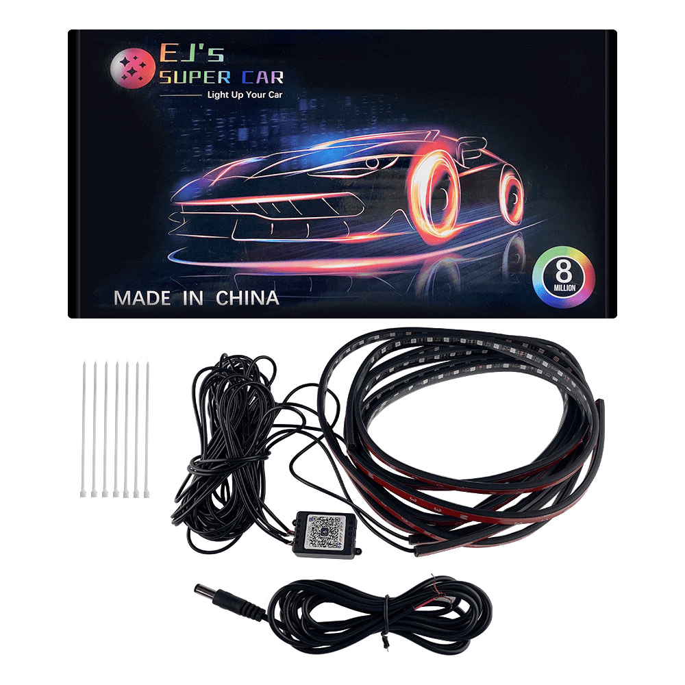 FLASHARK Car Underglow Lights Strip Kit RGB LED-lys med appkontroll, lydaktiv funksjon og trådløs fjernkontroll (4 PCer LED-lysstrimler med 6FT forlengelsesledning og kabelbånd)