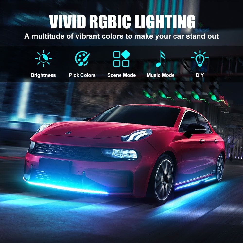 FLASHARK Car Underglow Lights Strip Kit RGB LED-lys med appkontroll, lydaktiv funksjon og trådløs fjernkontroll (4 PCer LED-lysstrimler med 6FT forlengelsesledning og kabelbånd)