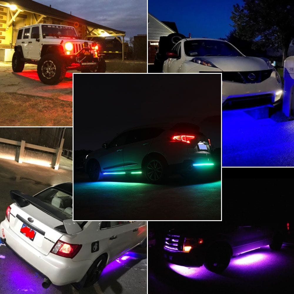 FLASHARK Car Underglow Lights Strip Kit RGB LED-lys med appkontroll, lydaktiv funksjon og trådløs fjernkontroll (4 PCer LED-lysstrimler med 6FT forlengelsesledning og kabelbånd)