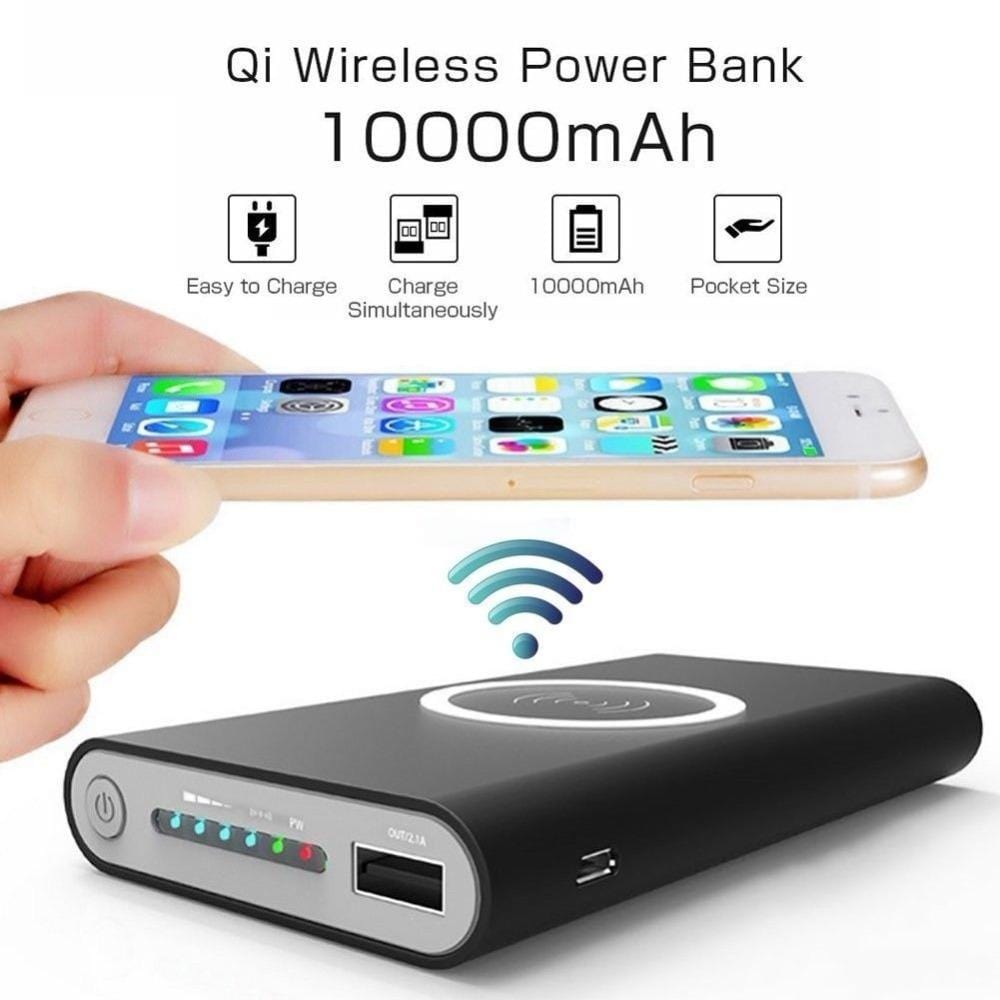 Power Bank & kabelloses QI-Ladegerät 10000 mAh für iPhones und Samsungs