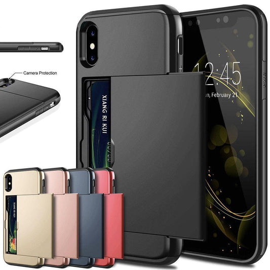 İş Telefonu Kılıfları iPhone X XS Max XR Kılıf Slayt Zırh Cüzdan Kart Yuvaları Tutucu Kapak iPhone 7 8 Artı 6 6 s 5 5 S SE