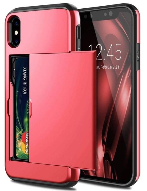 กรณีโทรศัพท์ธุรกิจสำหรับ iPhone X XS Max XR กรณีสไลด์เกราะกระเป๋าสตางค์ช่องใส่การ์ดสำหรับ iPhone 7 8 Plus 6 6s 5 5S SE