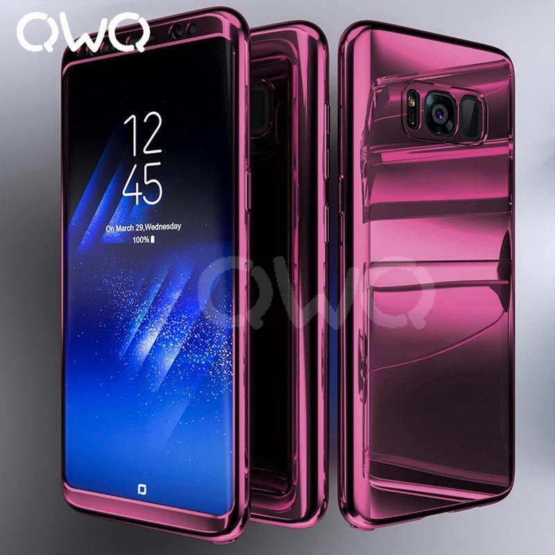 حافظة مرآة مطلية بزاوية 360 درجة لهاتف Samsung Galaxy S9 S8 S7 Edge غطاء كامل واقٍ لهاتف Samsung Note 9 8 S9 Plus