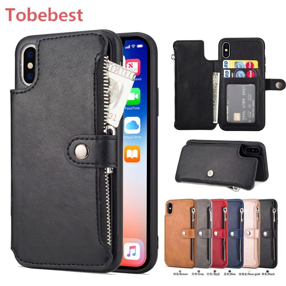 Retro Rits Gevallen Voor iPhone 8 7 6S 6 Plus Case voor iPhone X XS MAX XR Multi kaarthouders lederen Portemonnee Telefoon Cover