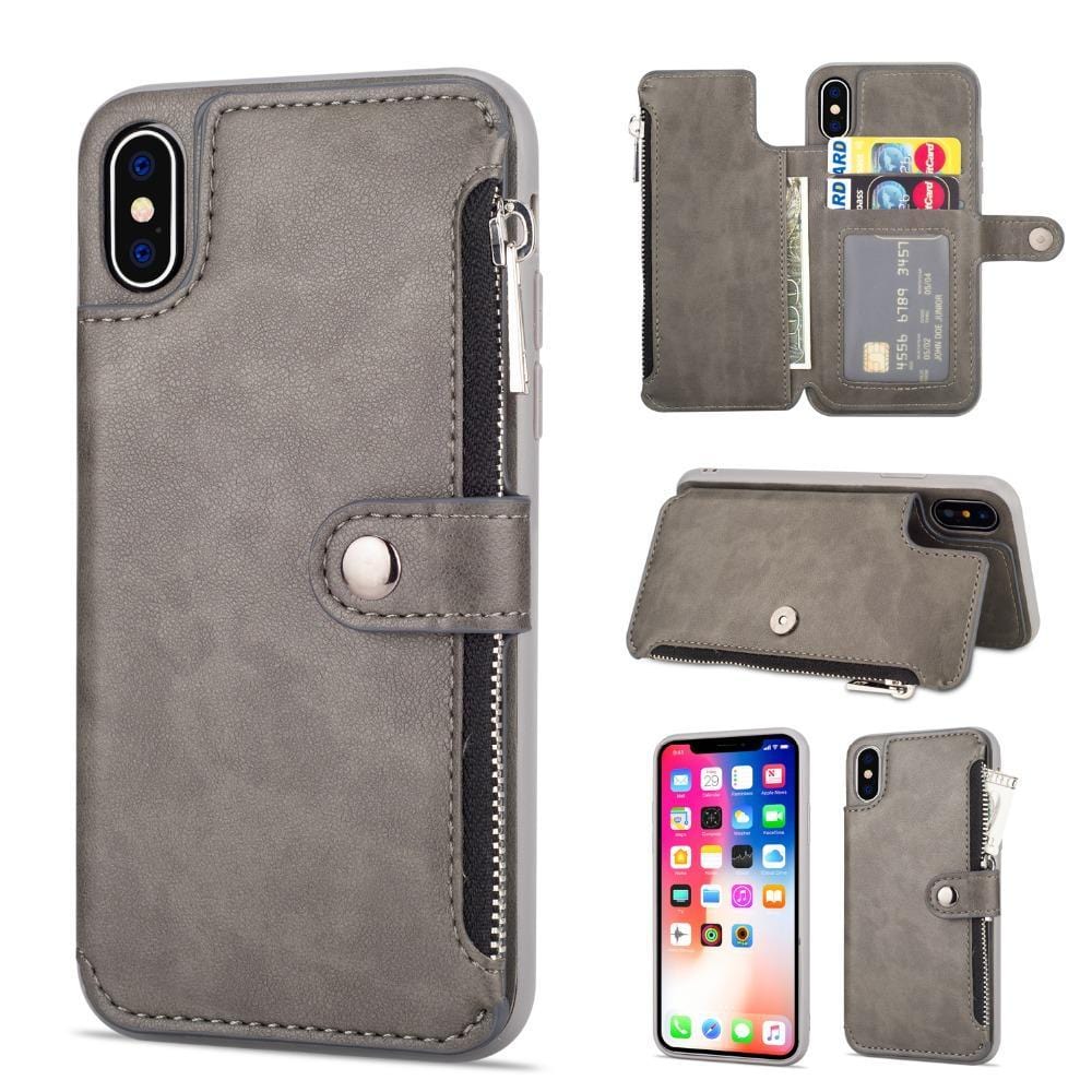 Retro etui na zamek błyskawiczny dla iPhone 8 7 6S 6 Plus etui na iPhone X XS MAX XR etui na wiele kart skórzany portfel etui na telefon