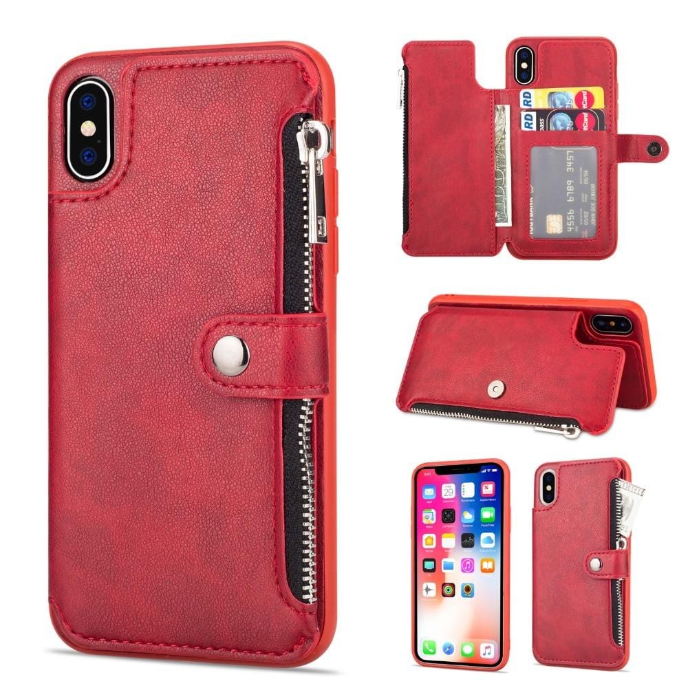 Estuches retro con cremallera para iPhone 8 7 6S 6 Plus Estuche para iPhone X XS MAX XR Titulares de tarjetas múltiples Funda de cuero para teléfono con billetera