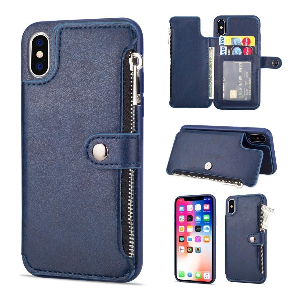 Capa retrô com zíper para iPhone 8 7 6S 6 Plus capa para iPhone X XS MAX XR multiporta cartão carteira de couro capa para telefone