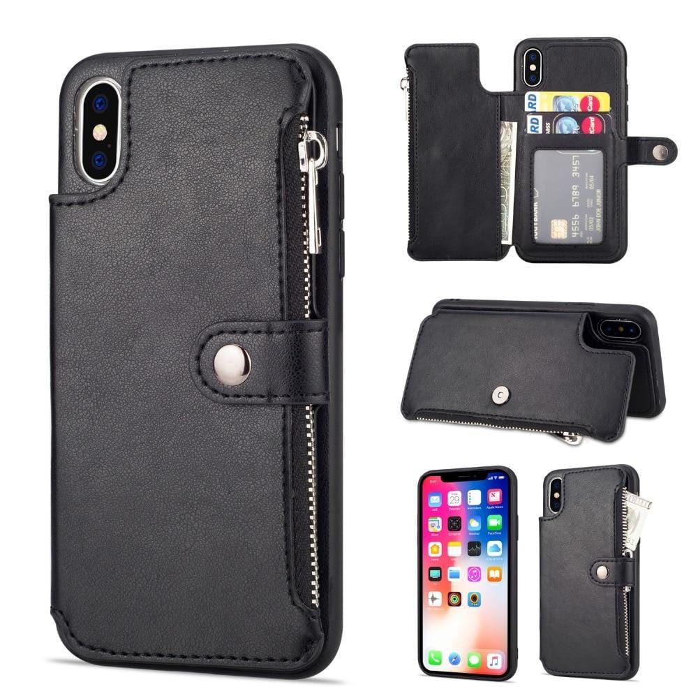 Capa retrô com zíper para iPhone 8 7 6S 6 Plus capa para iPhone X XS MAX XR multiporta cartão carteira de couro capa para telefone