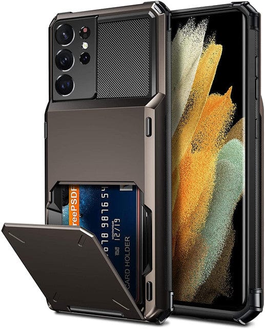 Smart plånboksfodral med stötsäker gummikudde som är kompatibelt med Samsung Galaxy-telefoner
